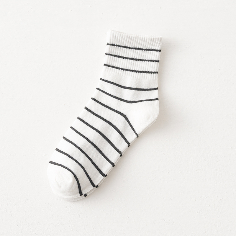 6 Pairs Female Thin Slouch Socks High Cuffs Fine Horizontal Stripe Socks